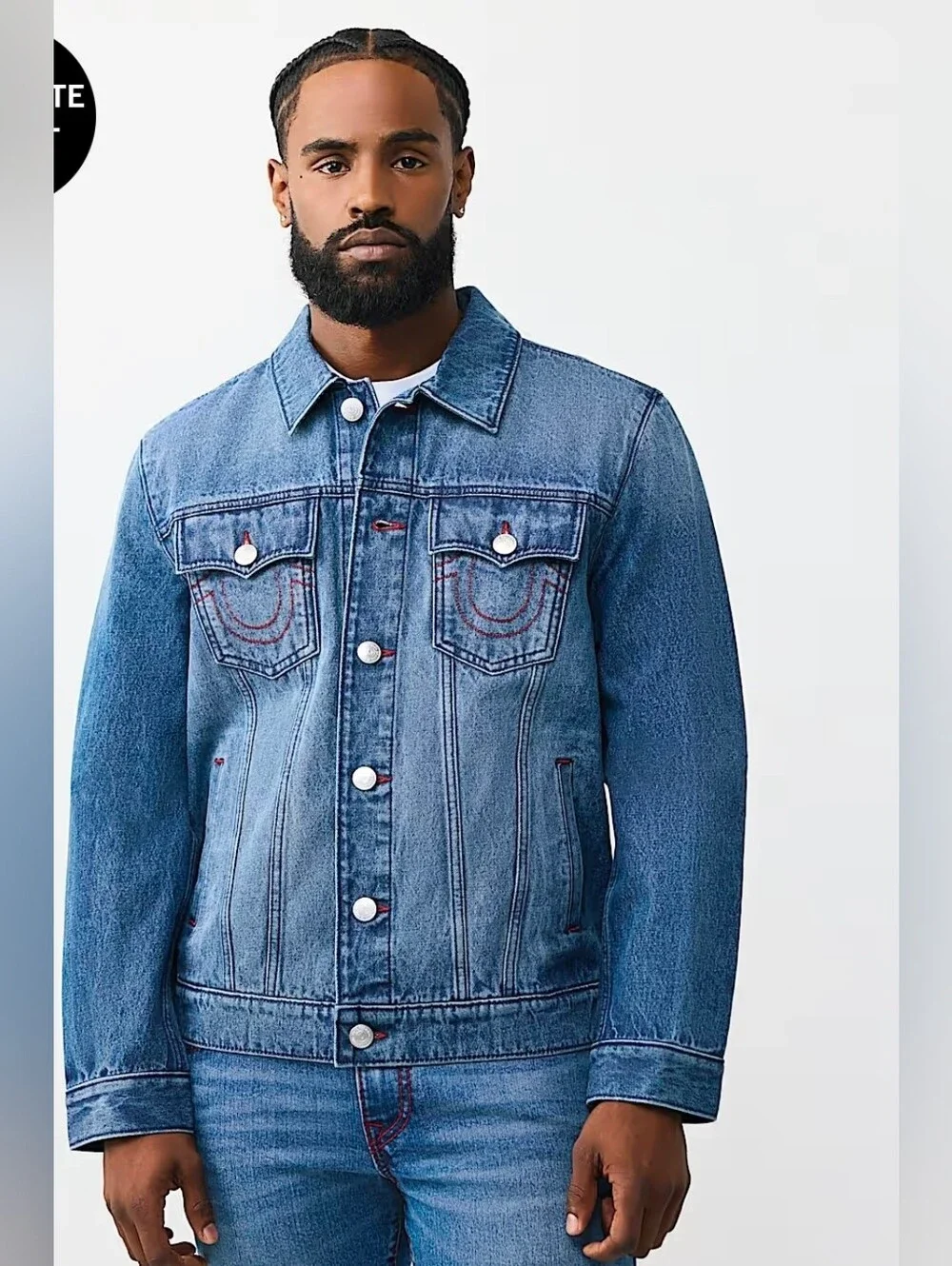 True Religion Mens logo print denim jacket Medium Blue Large